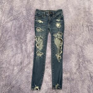 American Eagle The Dream Jean Distressed Dark‎  Skinny Jegging Regular Size 00